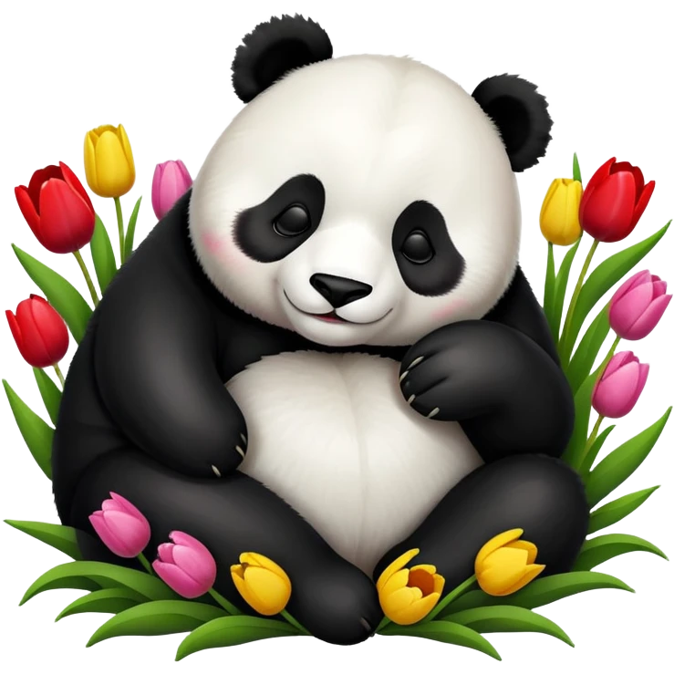 Panda sleeps in tulips emoji