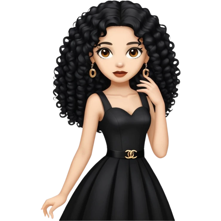 light skin girl with very long black curly hair, brown eyes, wearing a black Chanel dress emoji