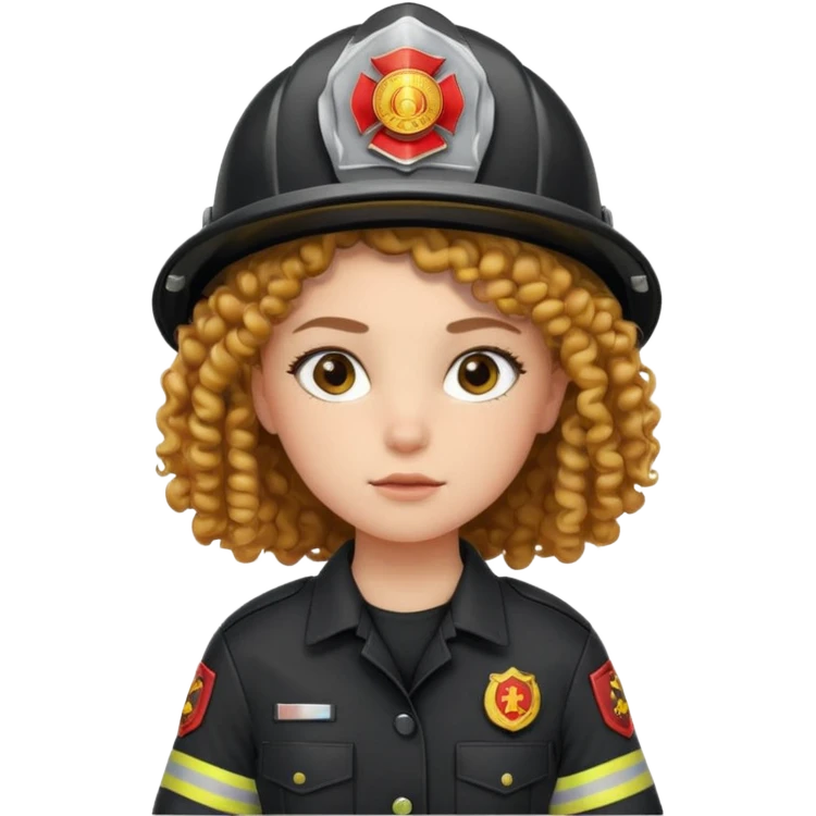 Firefighter girl curly hair with Black uniform emoji
