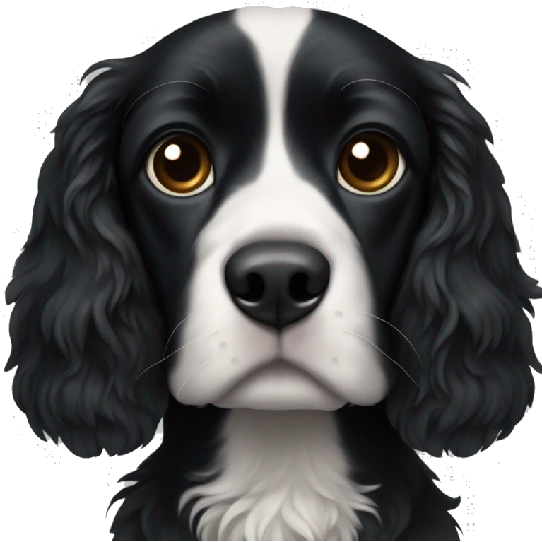 Small completely black spaniel with black fur on his whole face and white fur only on his chest emoji