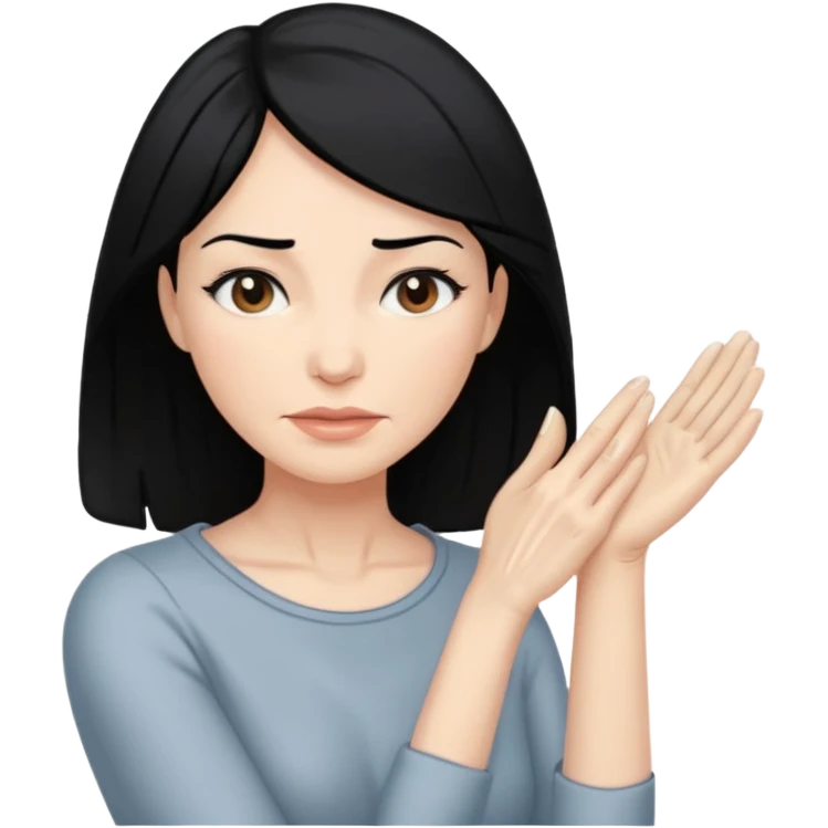 woman black long hair touching wrinkle skin emoji