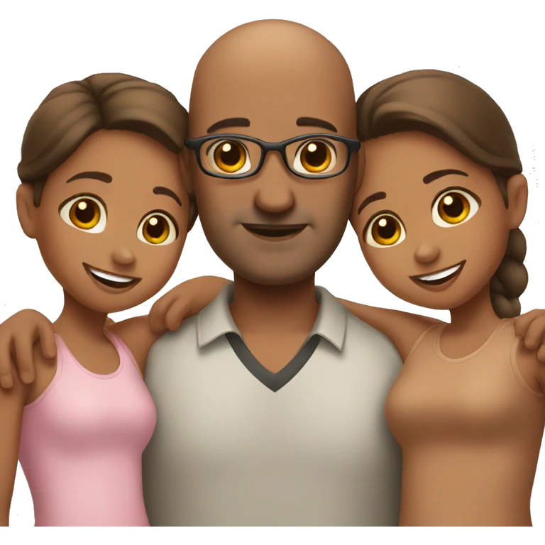 A brown dad who is bald with his two brown daughters emoji
