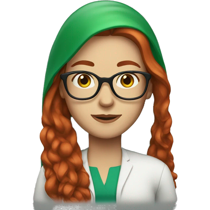woman with long red hair and green eyes and glasses emoji