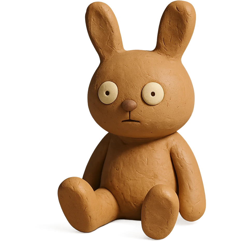 milk tea bunny sitting still with blank stare, claymation style emoji