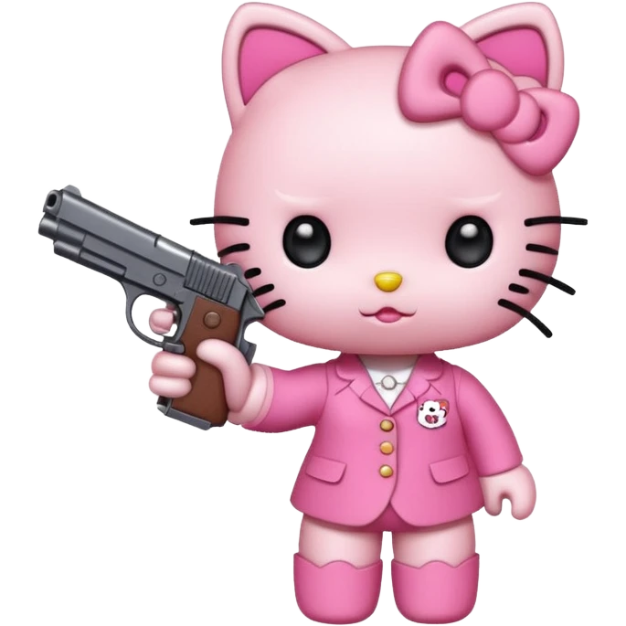 Hello Kitty in a cute pose with a pistol emoji