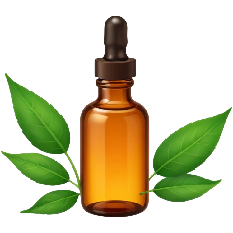 bottle of essential oil with a leaf emoji