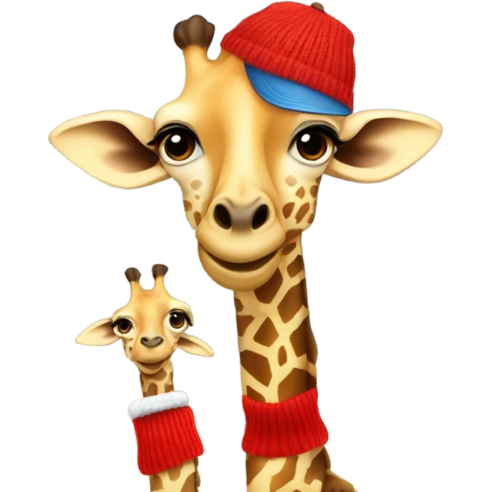Giraffe wearing a red sweater in Africa and a blue hat  emoji