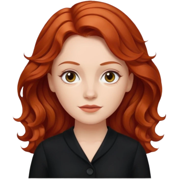 Julia Grant from Summer of Fear with medium red wavy hair, black outfit emoji