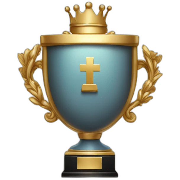 royal big empty Christian trophy for the winner with a cross on royal background emoji