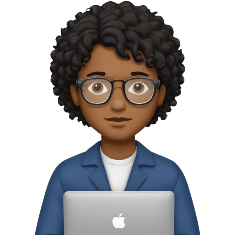 guy with wavy kinda curly black hair and skin tone a little bit brown and glasses, with a macbook emoji
