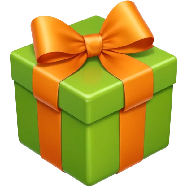 apple style emoji of a light green box with an orange ribbon and bow, top view emoji