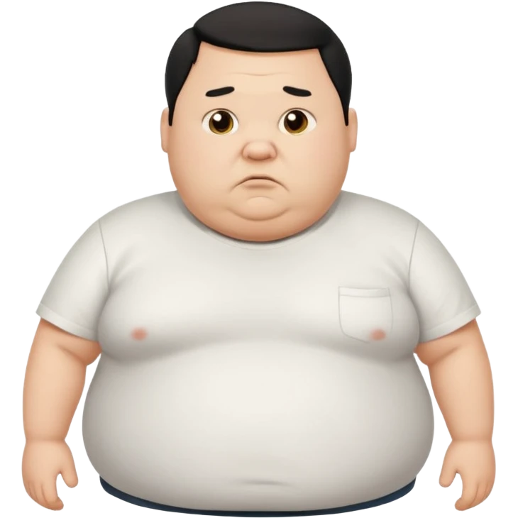 a cartoon fat man holding his stomach wearing t shirt, while looking confused? dont show nipples emoji