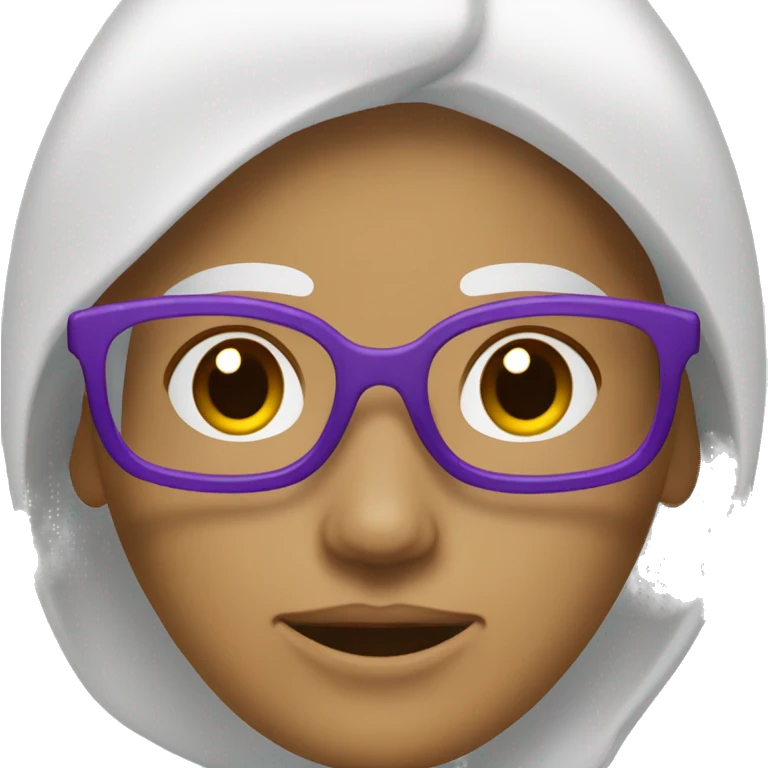 Une femme blanche avec un carré brun et des lunettes violettes emoji
