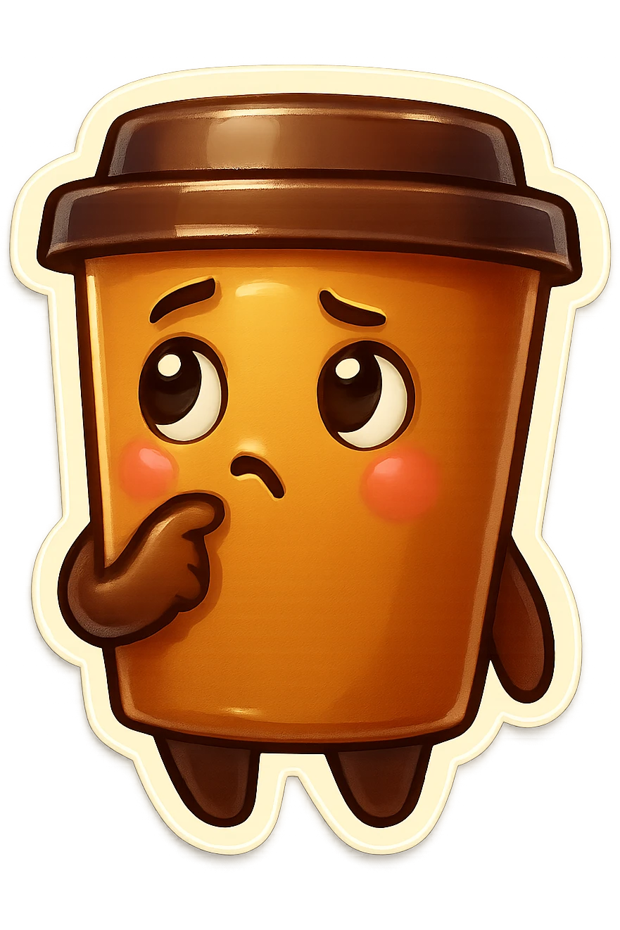 Tall coffee cup, pondering, thinking emoji