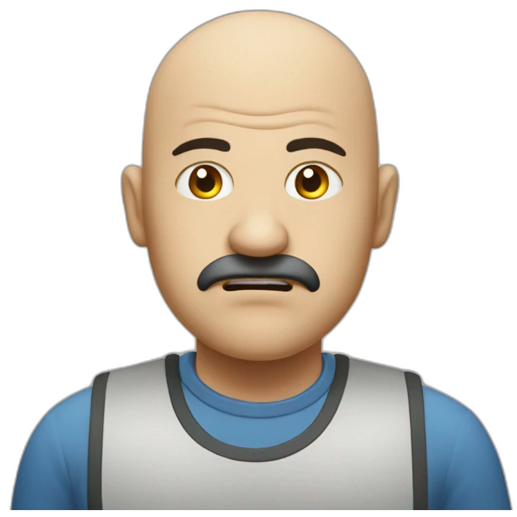 Bald angry canteen staff, arabic, mobcap, stress lines emoji