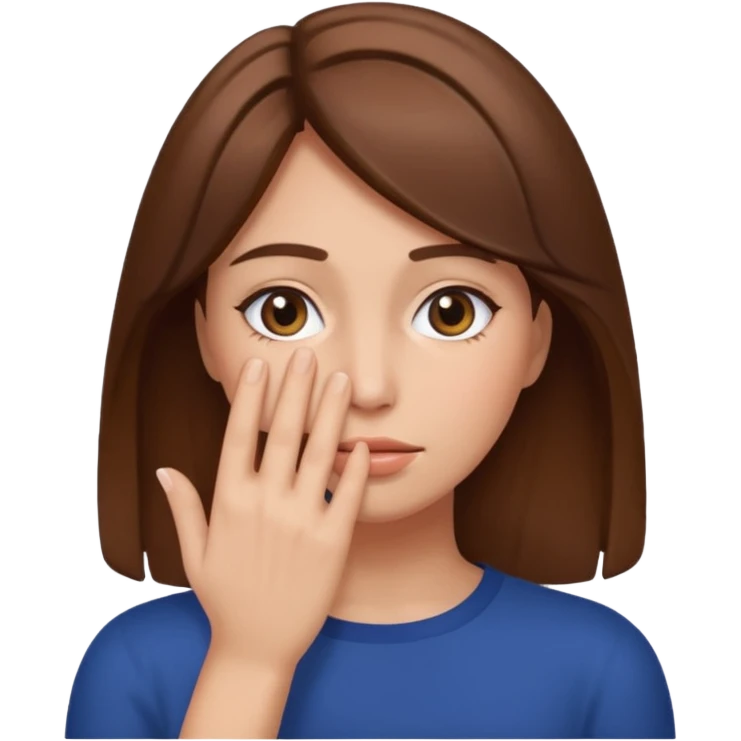 Hand covering face woman brown hair emoji