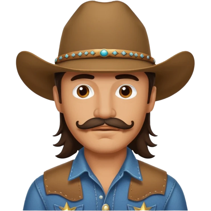 Brunette man with mullet and mustache cowboy  emoji