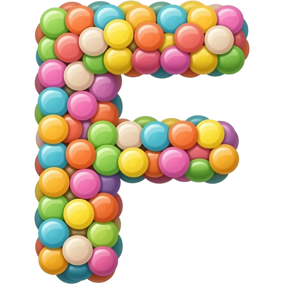 "letter F candy style, colorful, simple background" emoji