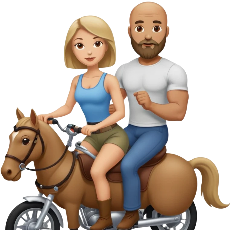 Beautiful dark blonde riding on her muscular bald beard husband emoji