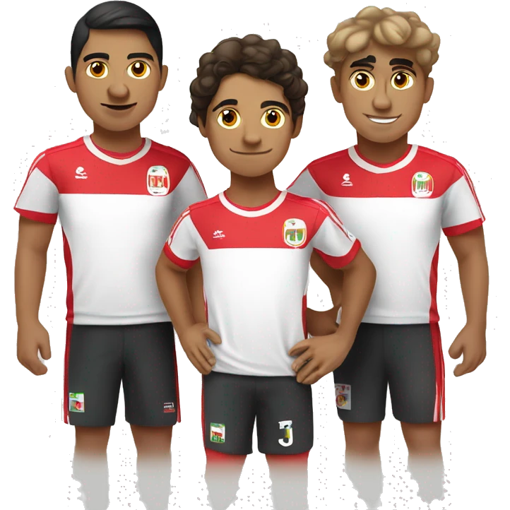 Group of 3 Peruvian friends wearing Peru national team jerseys emoji