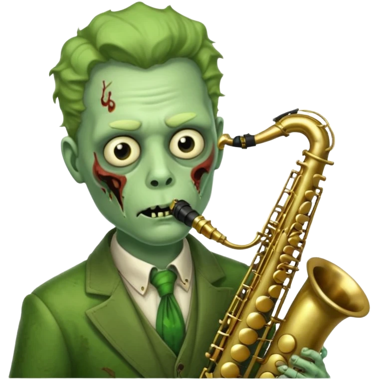 Zombie saxophonist – bent saxophone, puffed cheeks, eerie jazz vibe.
 emoji