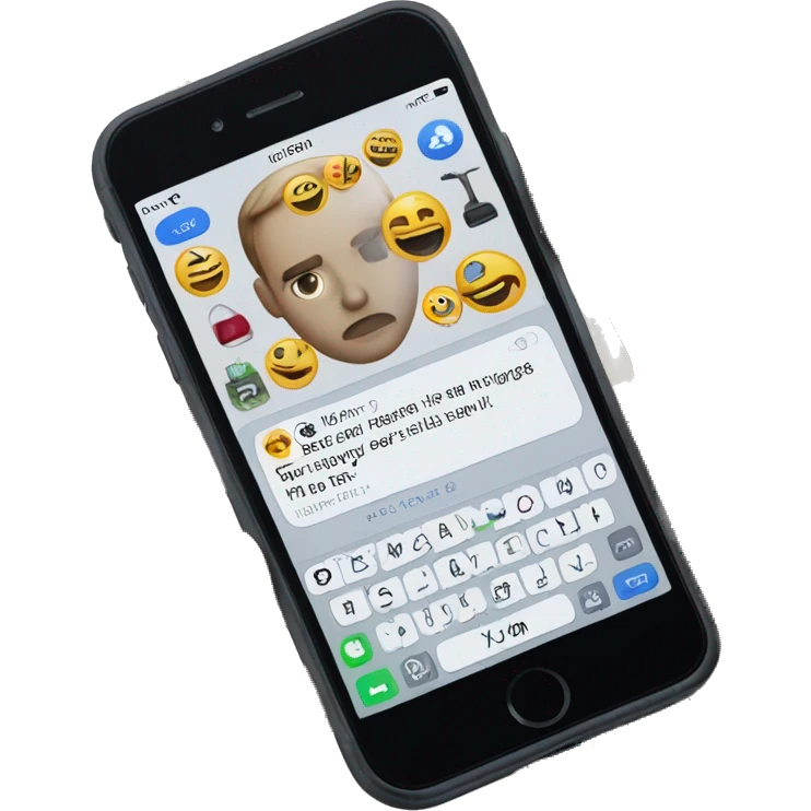 POV of iPhone on messenger: fictional secretive chat about transporting items, vague and coded messages. Phone held in one hand, blurred background emoji