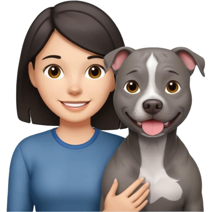 Completely Grey pitbull with one darkBrown haired Girl  emoji