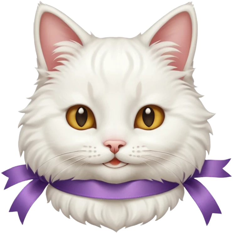 Head of a white cat, smiling, with a loose ribbon on top of its head
 emoji