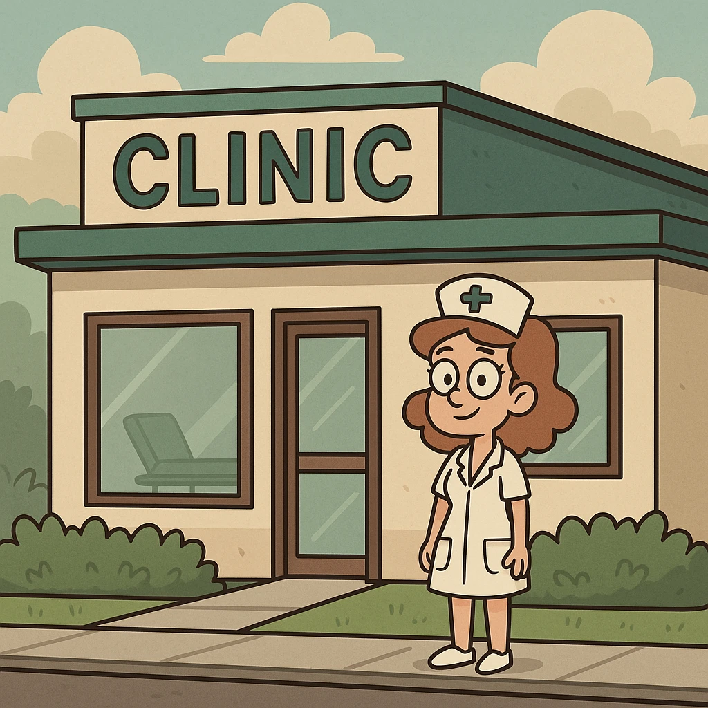 clinic building with a see-through window, cartoon style emoji