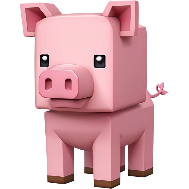 Minecraft pig, full body, pink blocky animal with square head and square body emoji