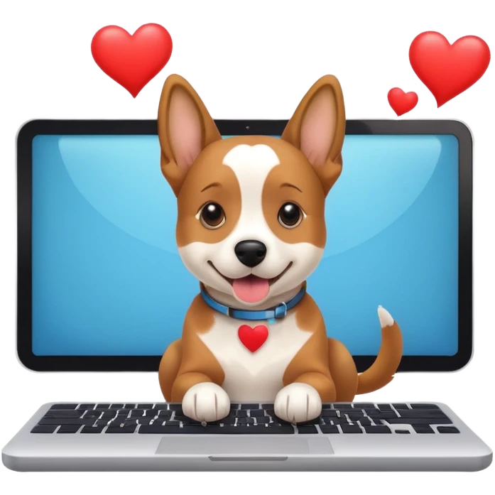 Dog at computer thought bubble hearts  emoji