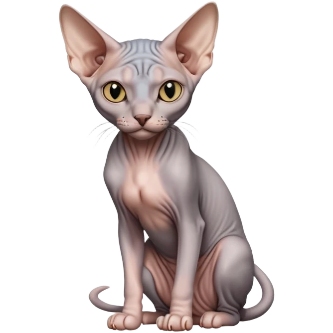 gray sphynx hairless cat full body sitting emoji