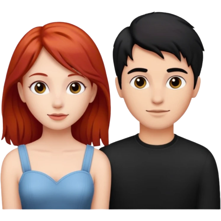 Red haired girl with black hair boy romance emoji