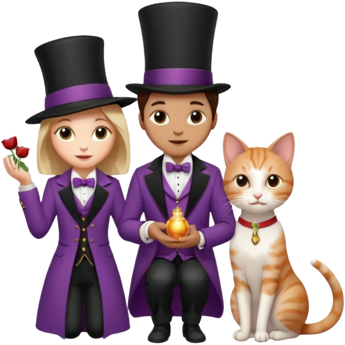 magician couple and their pet cat emoji