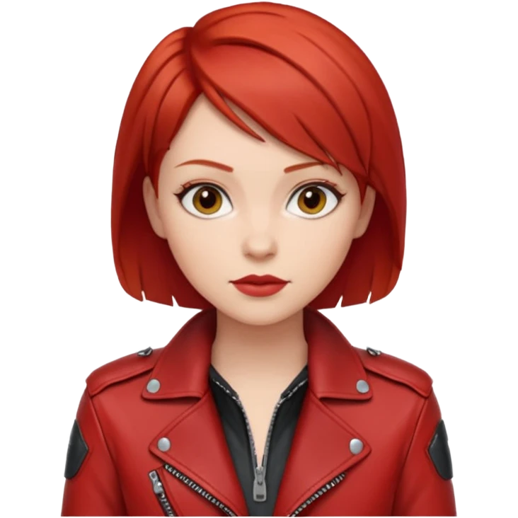 woman with short red hair and a bold red moto jacket emoji