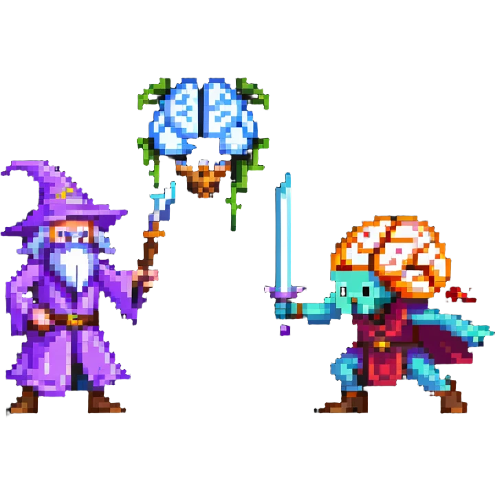 wizard and brain in a duel with animated spell effects emoji