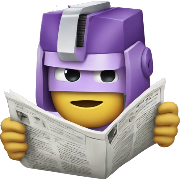 emoji that's a transformer, light purple, holding a newspaper emoji