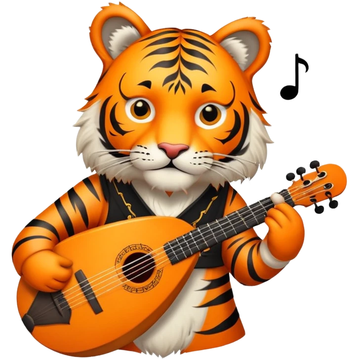 bard tiger face with lute and musical notes for Twitch emote emoji