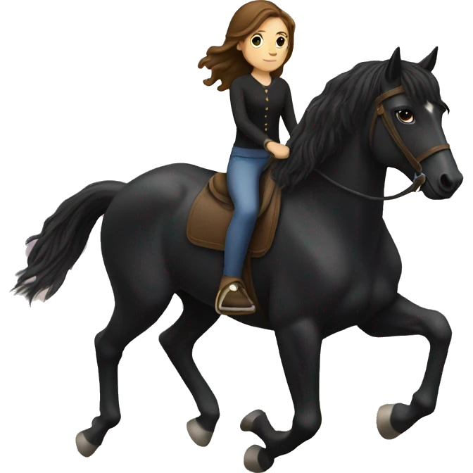 Girl with brown hair riding a black horse  emoji