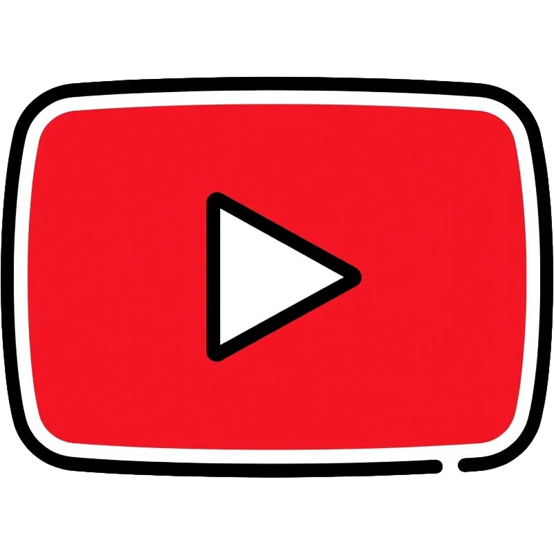 YouTube logo, red rectangle with rounded corners and white play button in the center emoji