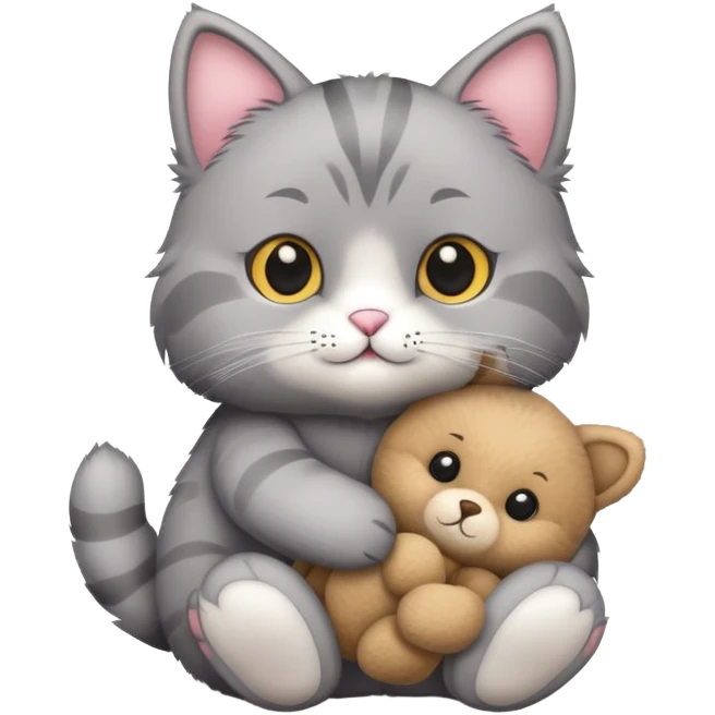 Gray cat holding a teddy bear  emoji