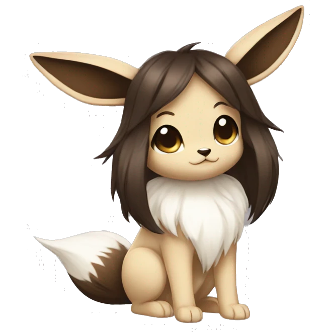 Kawaii Pale Eevee with dark brown long emo hair covering her eyes Full Body emoji