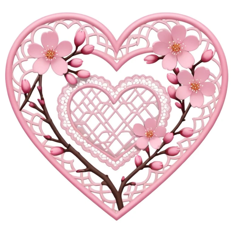 heart with sakura and lace border emoji