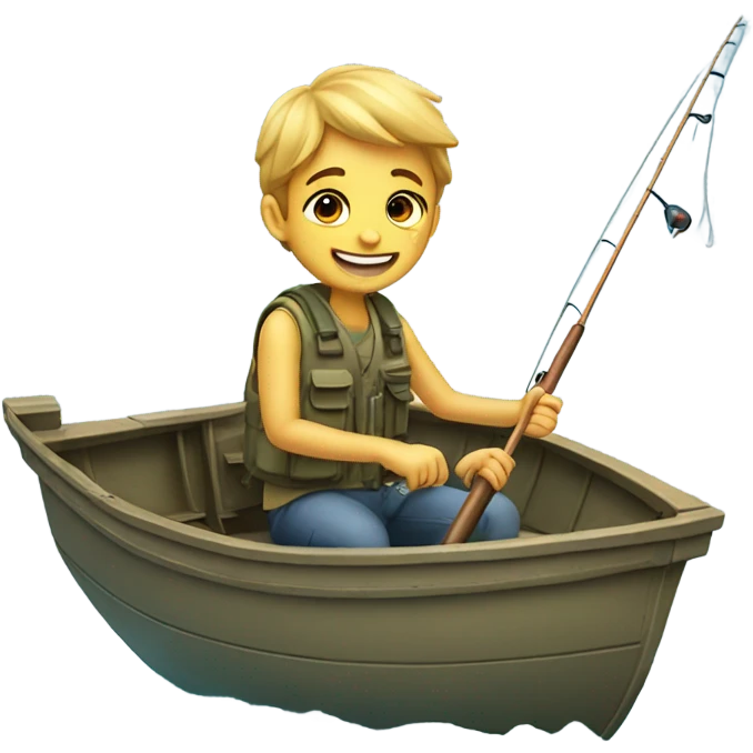 smiling boy fishing in a boat  emoji