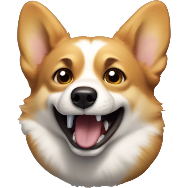 Corgi growling with furrowed brows, tiny fangs showing, and steam coming out of its ears. emoji