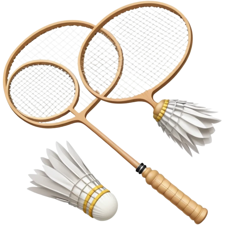 Two crossed badminton rackets with a shuttlecock resting in between, set against the faint outline of a badminton court. The image highlights the tools of the sport, with a subtle emphasis on the court's net and boundaries, symbolizing competition and skill. emoji
