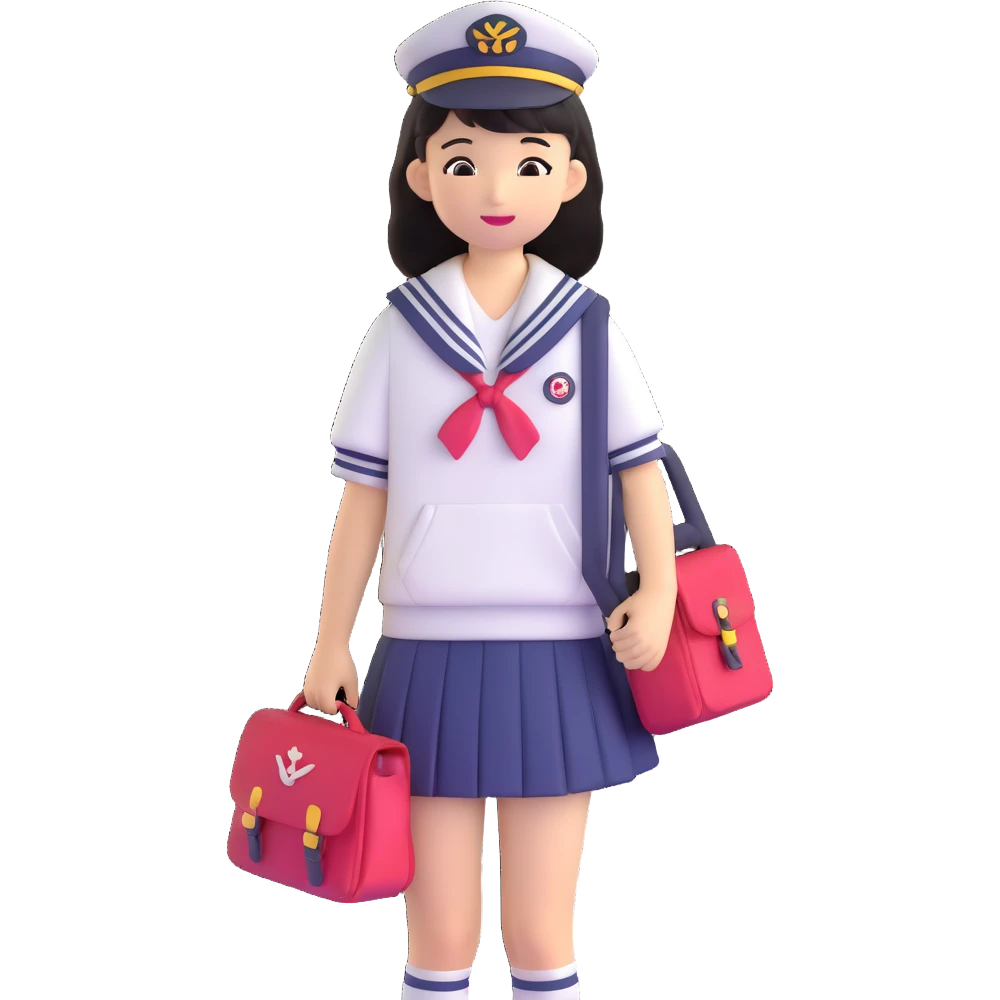 Cute Japanese female high school student in sailor uniform carrying a school bag emoji