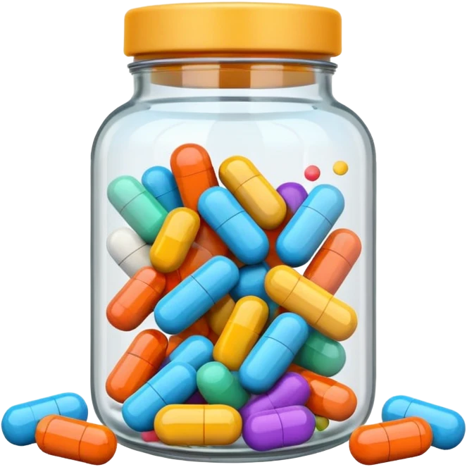 pills in a jar and scattered nearby emoji