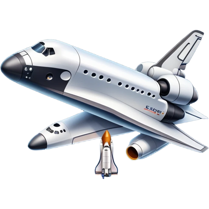 An icon featuring a space shuttle and an airplane against a starry sky, symbolizing aerospace technology. The design includes rocket boosters and satellite orbits, representing the exploration of space and advanced aviation. Transparent background emoji
