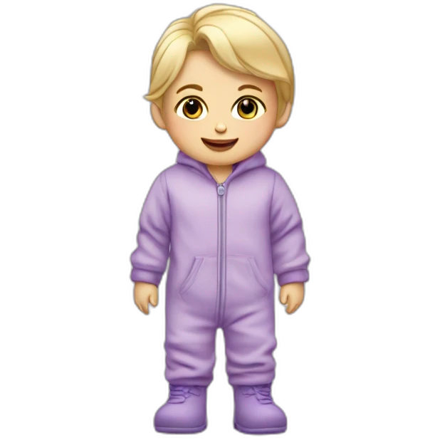 Bébé blonde en pijama gris et des bottes mauve  emoji